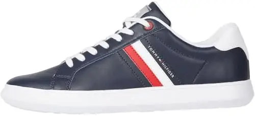 Tommy Hilfiger Uomo Sneakers con Suola Preformata Essential Leather Cupsole in Pelle, Blu (Desert Sky), 46