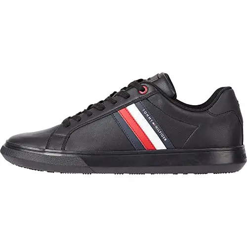Tommy Hilfiger Uomo Sneakers con Suola Preformata Essential Leather Cupsole in Pelle, Nero (Triple Black), 43