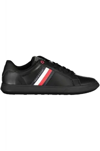 Tommy Hilfiger Uomo Sneakers con Suola Preformata Essential Leather Cupsole in Pelle, Nero (Triple Black), 43 miniatura 2