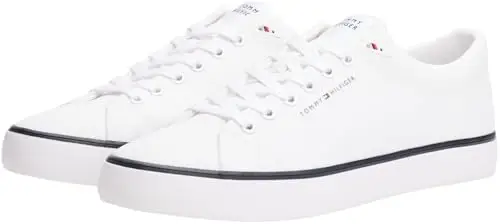 Tommy Hilfiger Uomo Sneakers Vulcanizzate Mesh Profilo Basso, Bianco (White), 45 miniatura 3