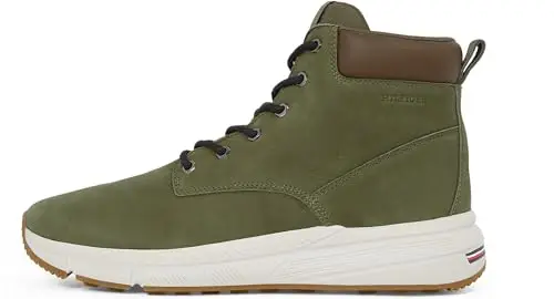 Tommy Hilfiger Uomo Stivali Bassi Light Hybrid in Pelle, Verde (Army Green), 40