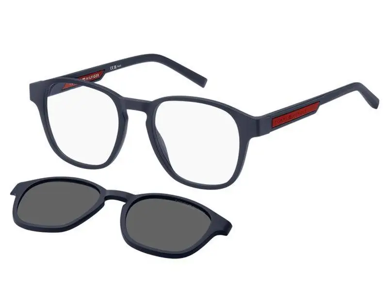 Tommy Hilfiger Uomo TH 2085/CS FLL/M9 Montature da vista Bio Poliammide Blu opaco Grigio Squadrata Polarizzata Clip-on