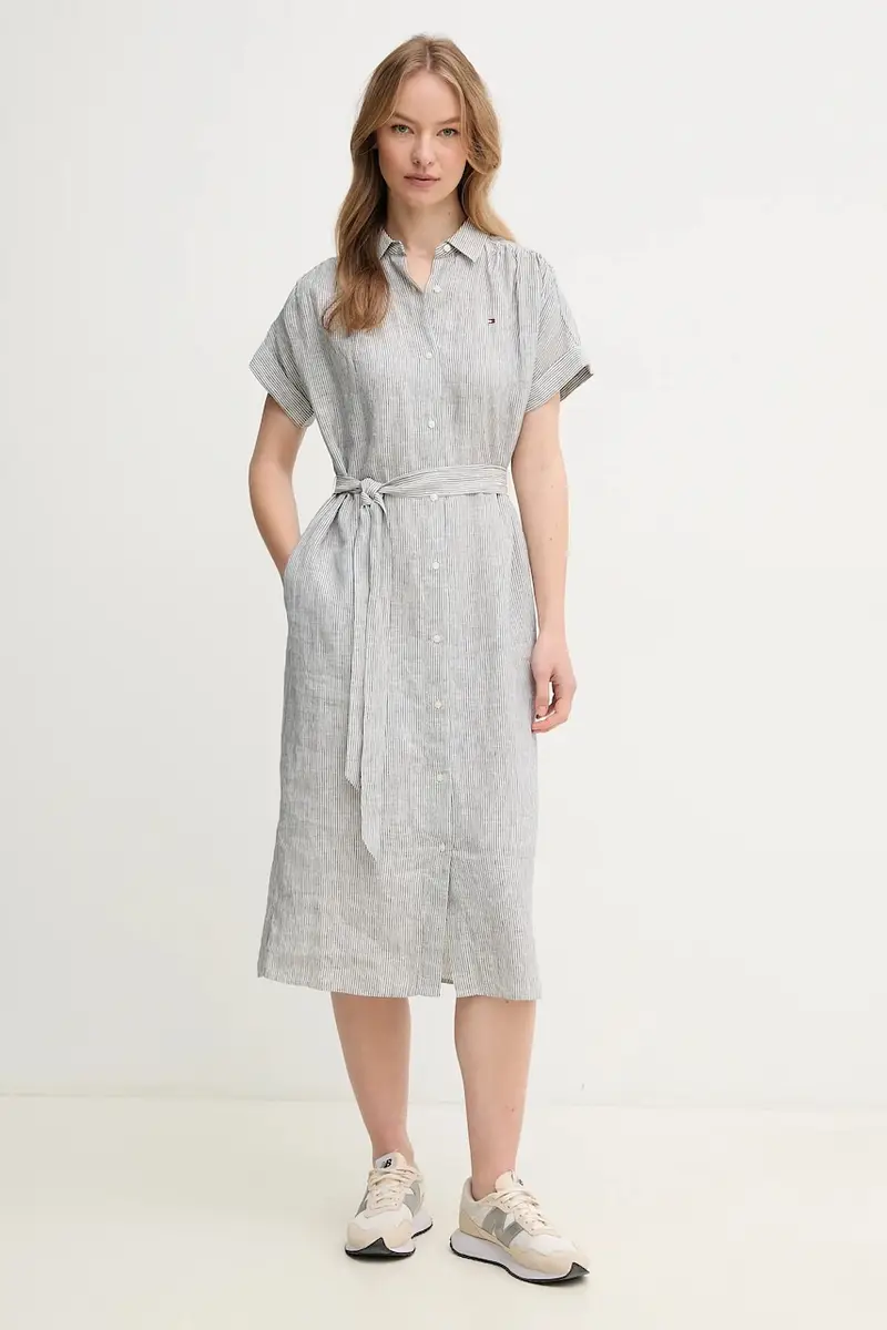 vestito di lino colore blu navy WW0WW44653 Grigio