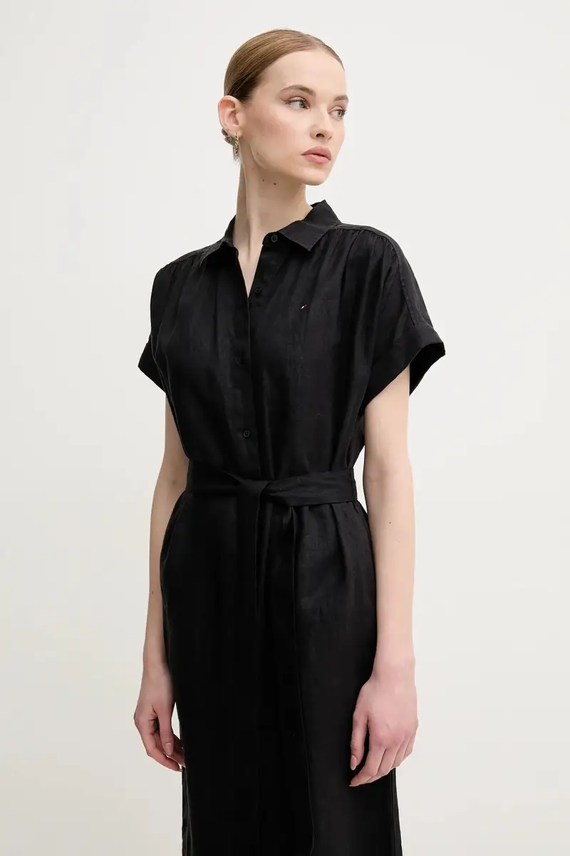 vestito di lino colore nero WW0WW44653 miniatura 4