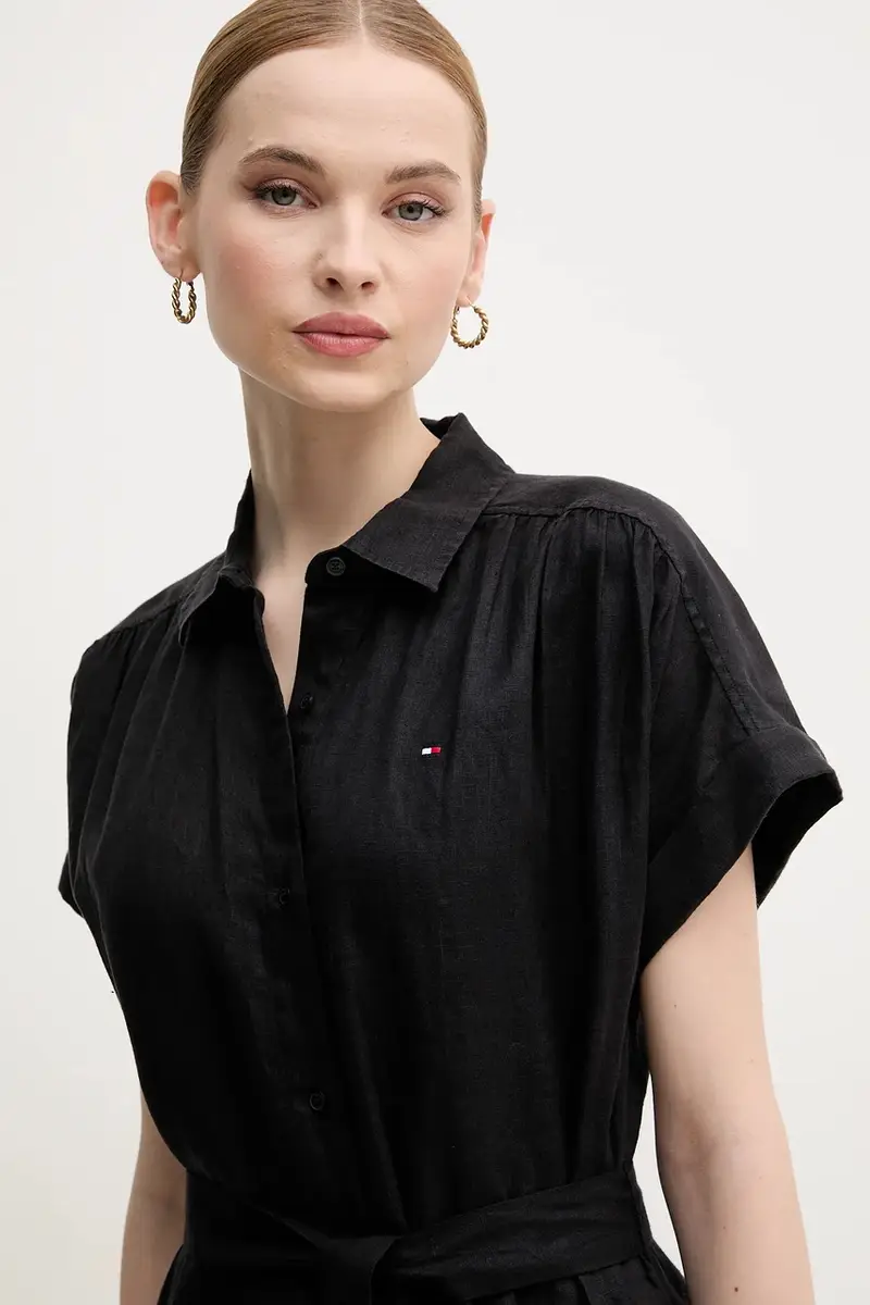 vestito di lino colore nero WW0WW44653 miniatura 5