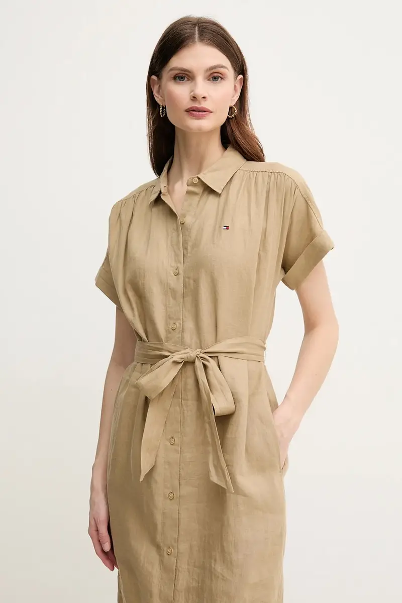 vestito di lino colore verde WW0WW44653 miniatura 4