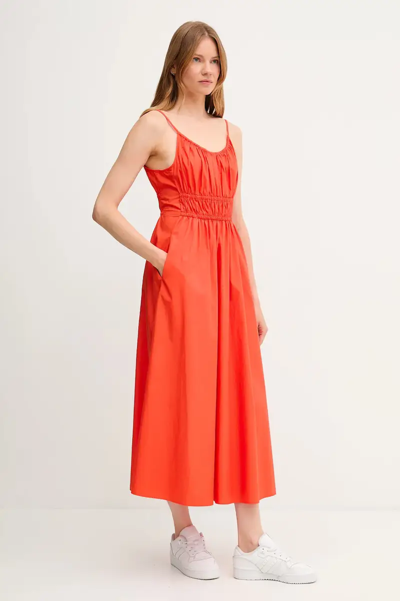 vestito in cotone colore arancione WW0WW45800 miniatura 3