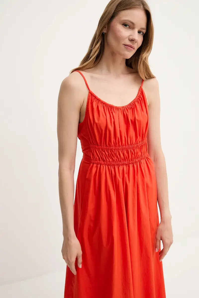 vestito in cotone colore arancione WW0WW45800 miniatura 4