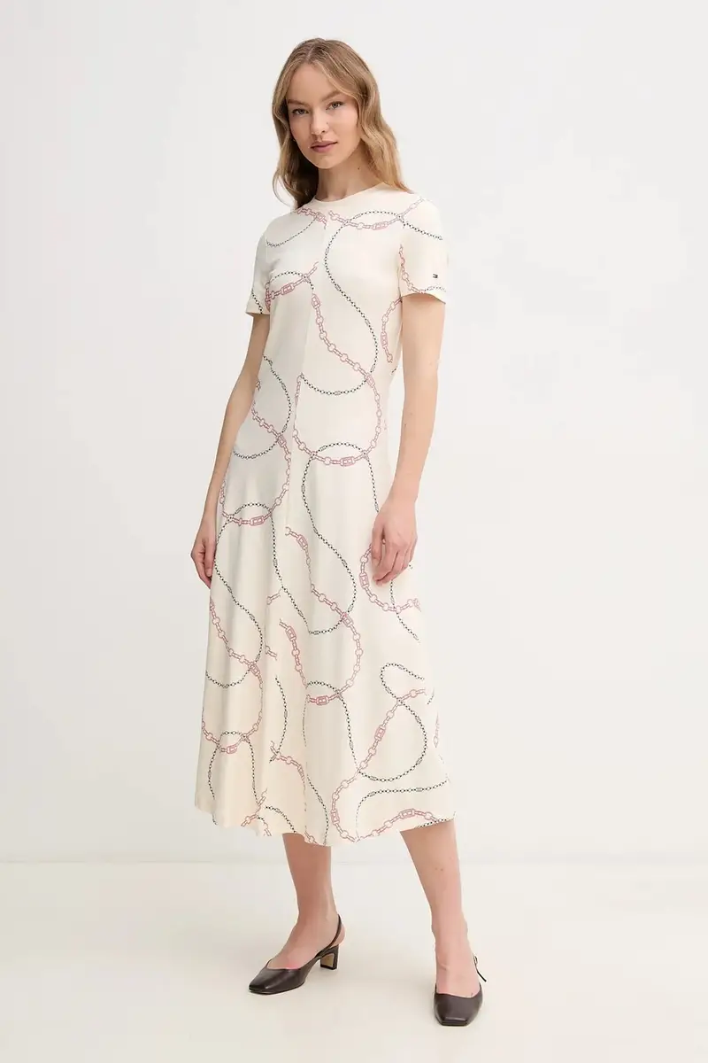 vestito in cotone colore beige WW0WW44547 miniatura 4