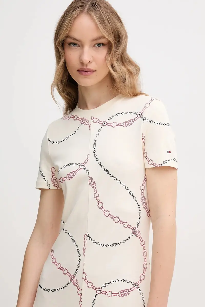 vestito in cotone colore beige WW0WW44547 miniatura 5