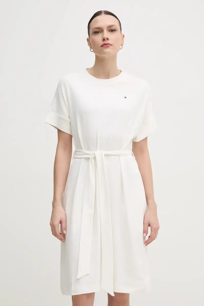 vestito in cotone colore bianco WW0WW45520 miniatura 4