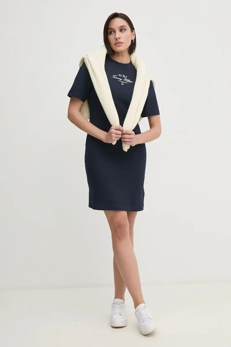 vestito in cotone colore blu navy WW0WW43830 miniatura 2