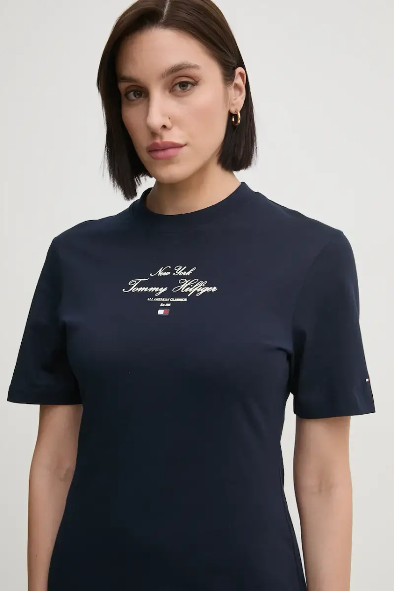 vestito in cotone colore blu navy WW0WW43830 miniatura 4