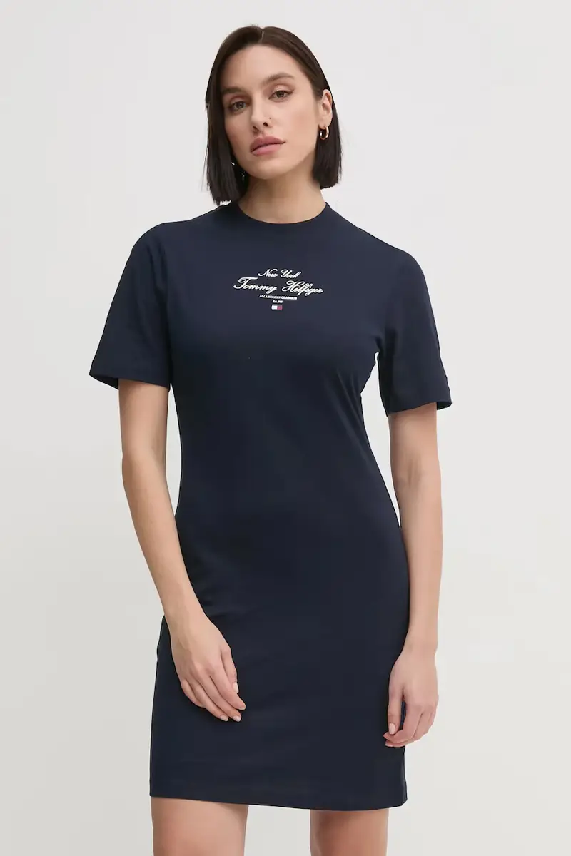 vestito in cotone colore blu navy WW0WW43830