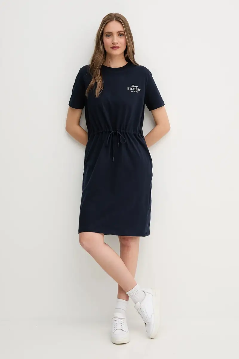 vestito in cotone colore blu navy WW0WW45529 miniatura 2