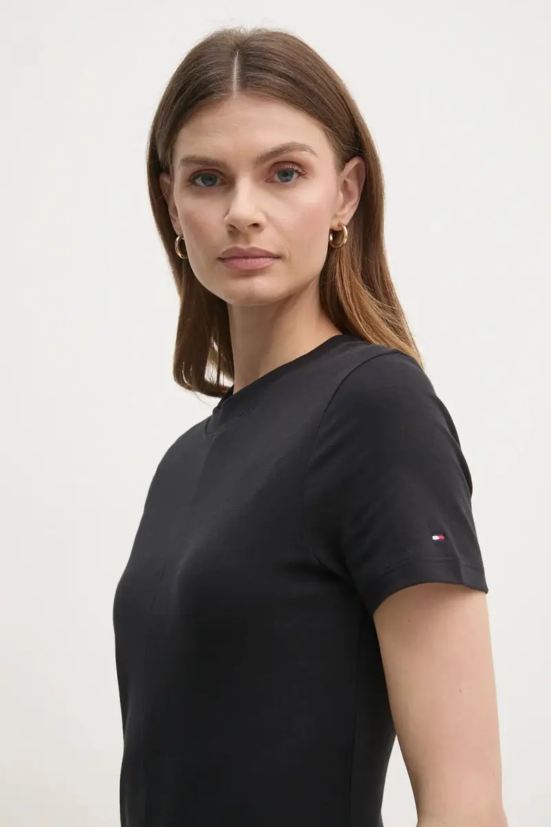 vestito in cotone colore nero WW0WW45521 miniatura 4