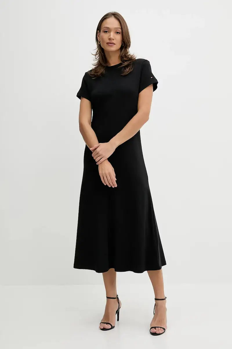 vestito in cotone colore nero WW0WW46710 miniatura 2