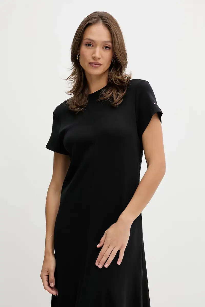 vestito in cotone colore nero WW0WW46710 miniatura 4