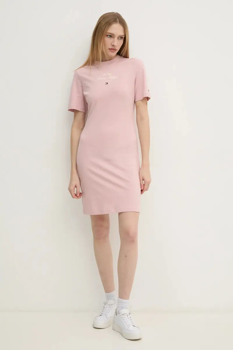 vestito in cotone colore rosa WW0WW43830 miniatura 2