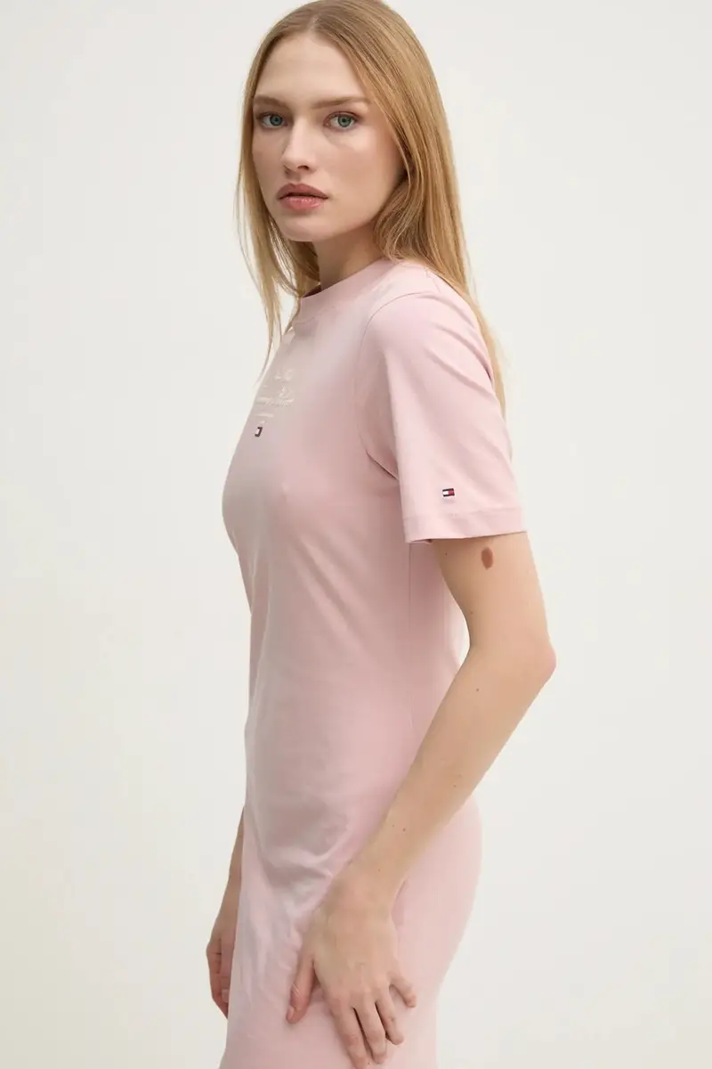 vestito in cotone colore rosa WW0WW43830 miniatura 4