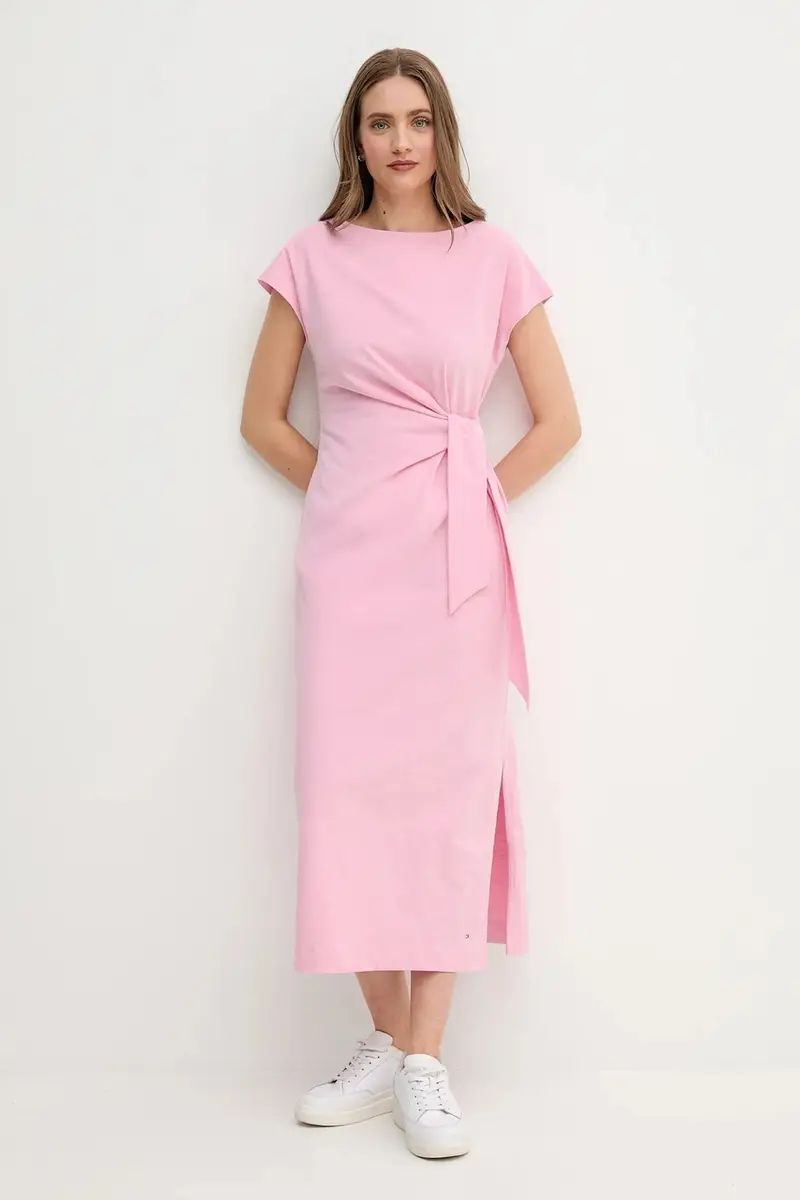 vestito in cotone colore rosa WW0WW45159 miniatura 2