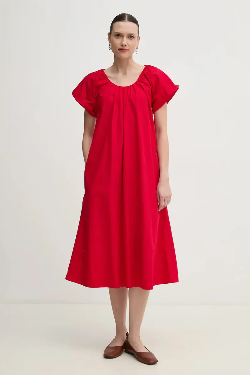 vestito in cotone colore rosso WW0WW44667