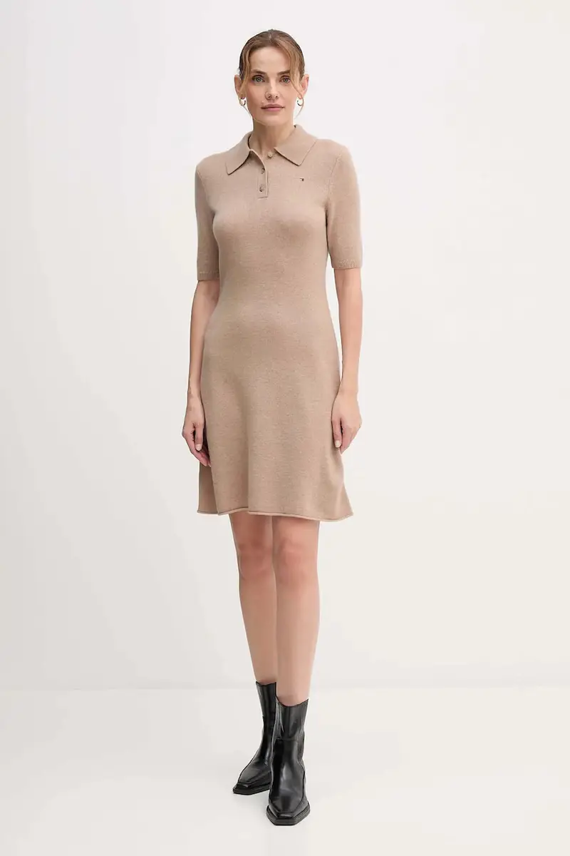 vestito in lana colore beige WW0WW46436 miniatura 2