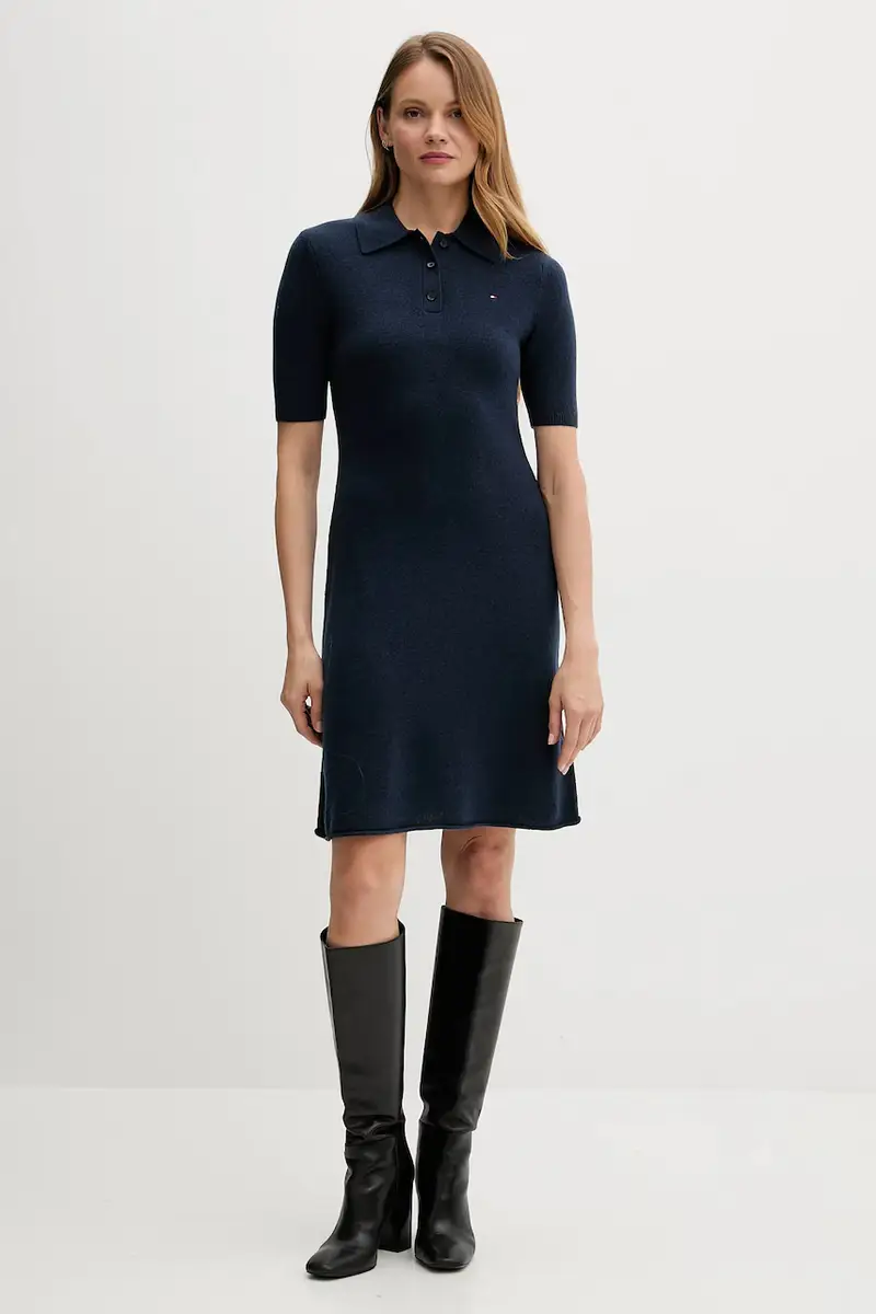 vestito in lana colore blu navy WW0WW46436 miniatura 2