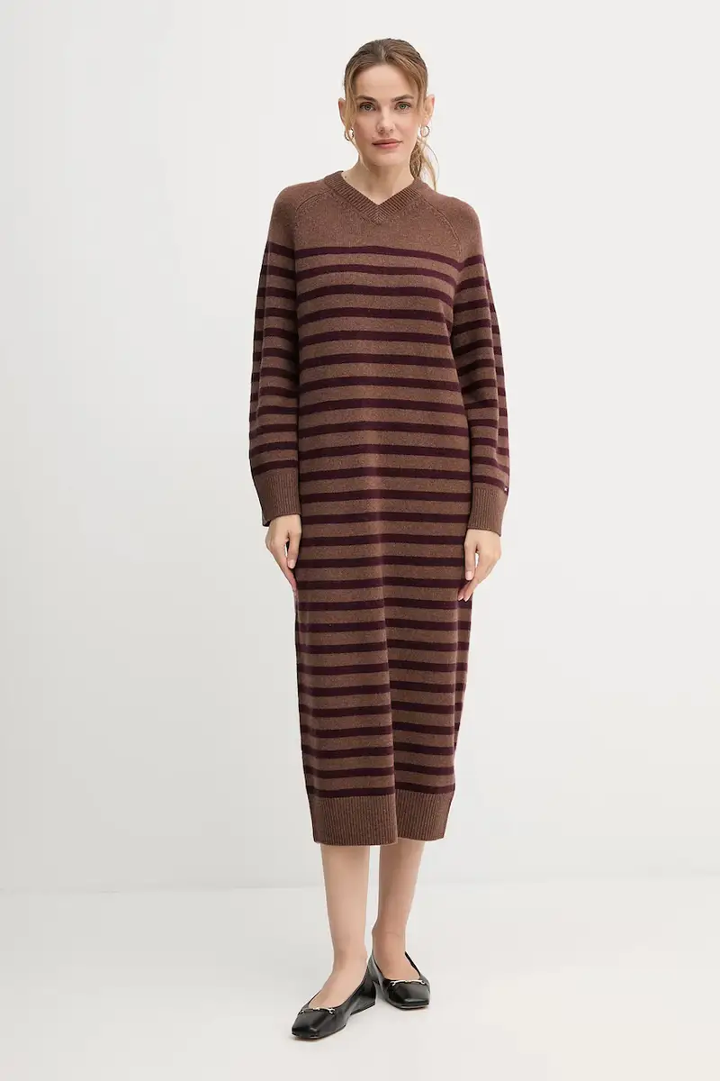 vestito in lana colore marrone WW0WW46761 miniatura 3