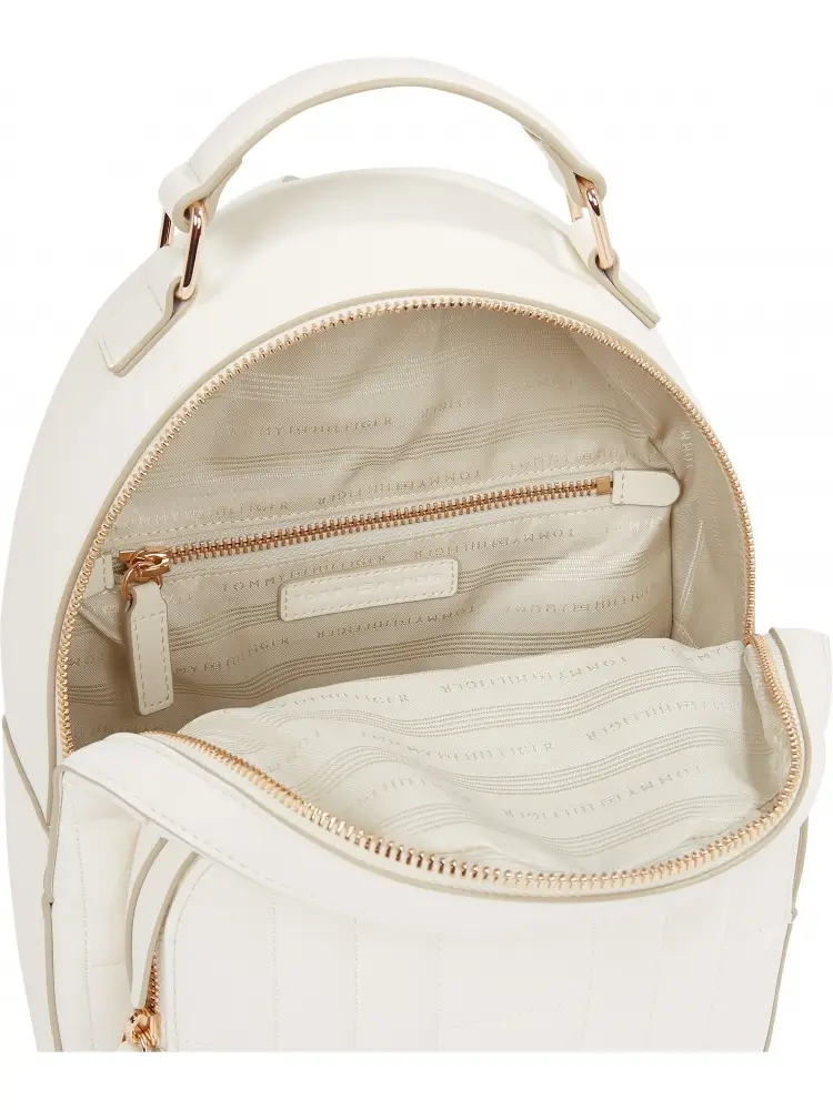 zaino beige chiaro donna in ecopelle trapuntato logo sul davanti miniatura 2