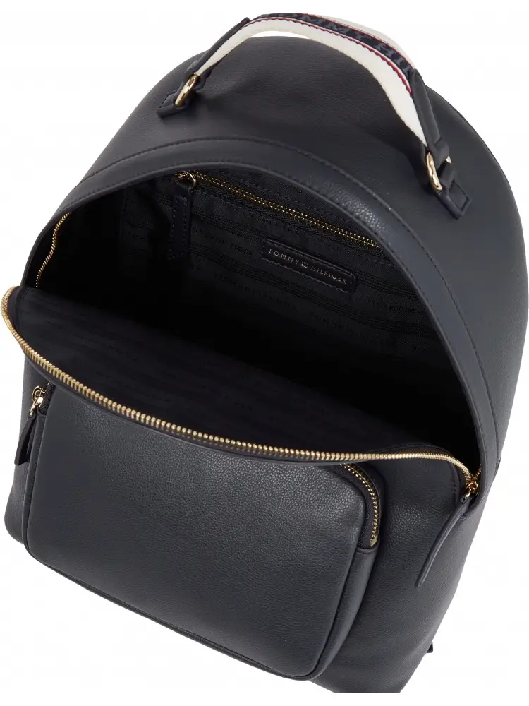 zaino blu navy donna in ecopelle mini logo sul davanti miniatura 2