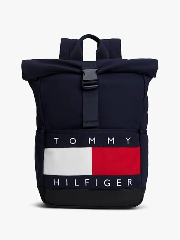 zaino kids in nylon blu con macro logo bandiera