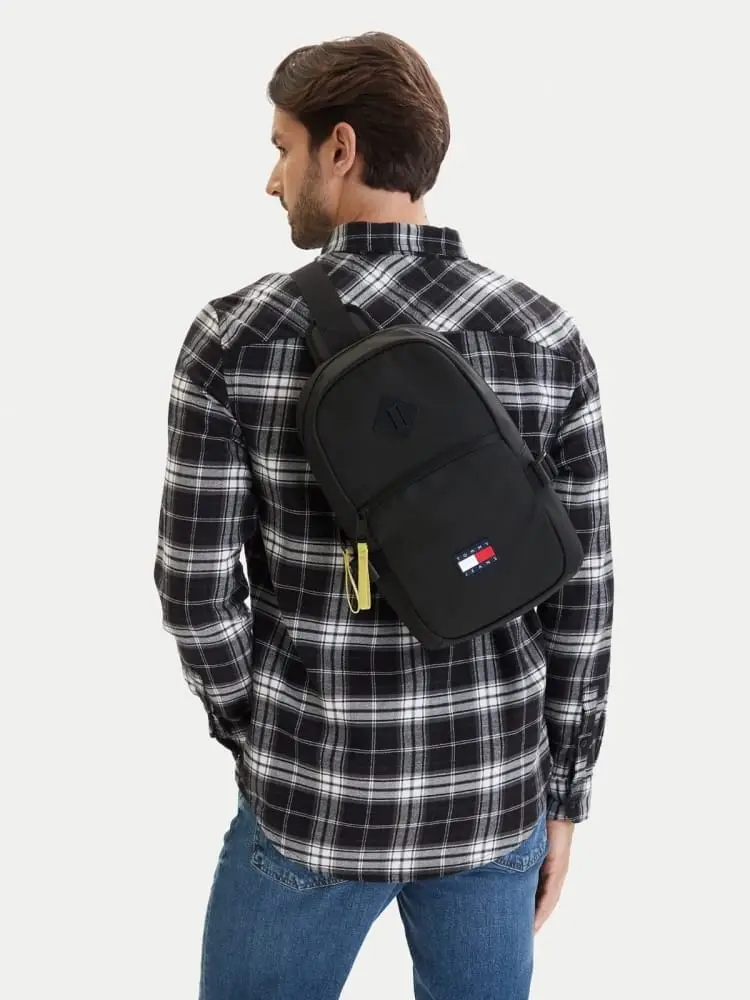 zaino marsupio in ecopelle nera daily nero con logo miniatura 2