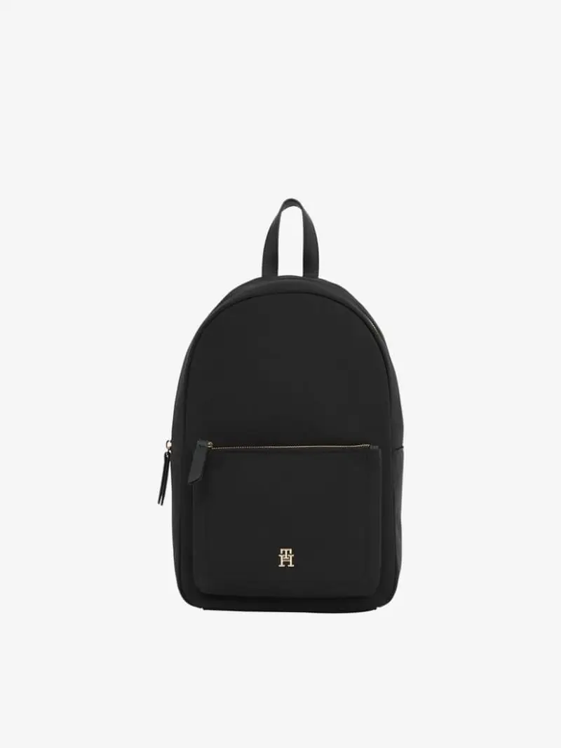Tommy Hilfiger zaino nero donna in ecopelle mini logo in metallo sul fondo