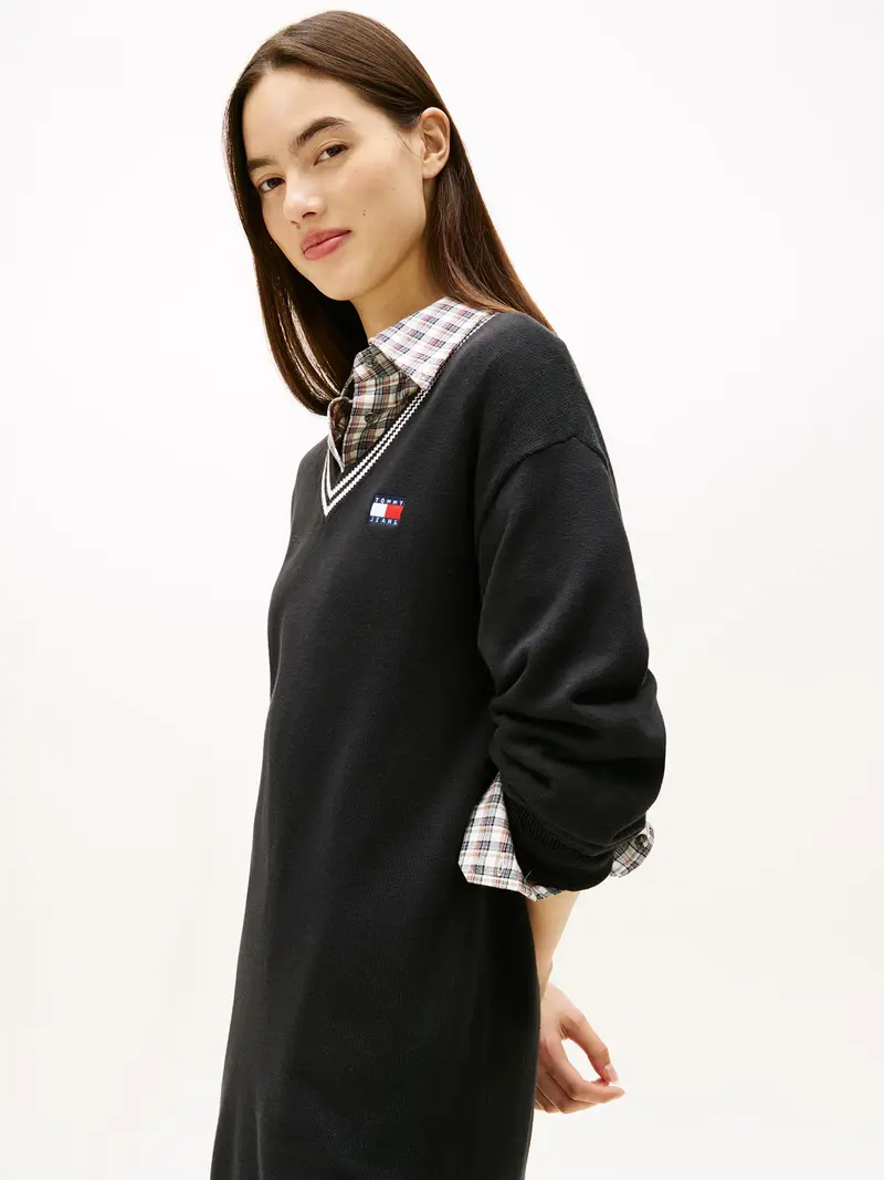 Abito in maglia rosso / nero / bianco miniatura 3