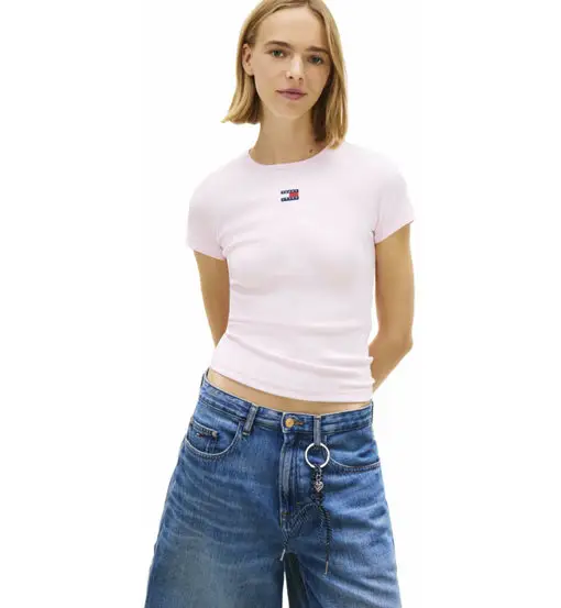 Badge Rib W - T-shirt - donna Light Pink