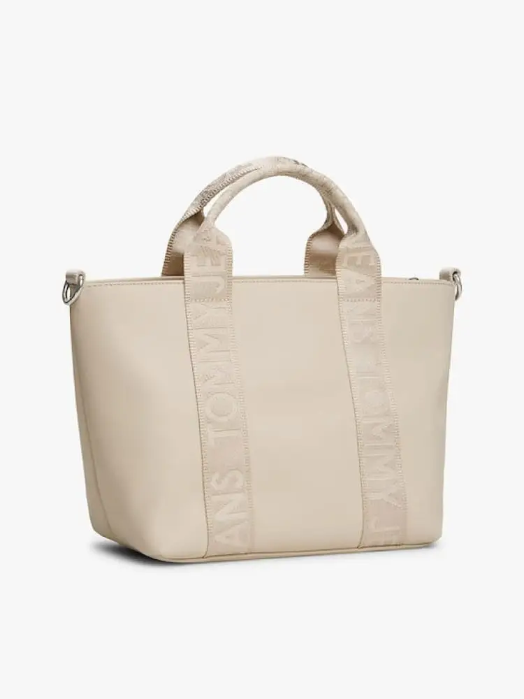 borsa beige donna logo sul davanti miniatura 2