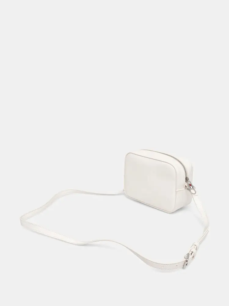 borsa bianca donna in ecopelle lucida con tracolla logo sul davanti miniatura 2