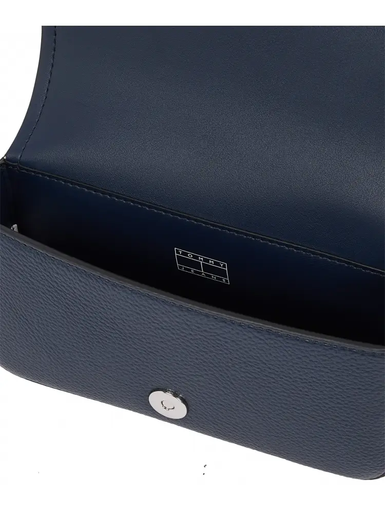 borsa blu navy donna in ecopelle con tracolla logo sul davanti miniatura 2