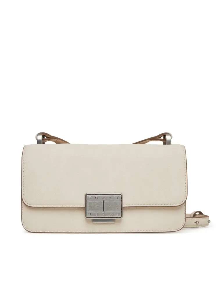 borsa ecru donna in ecopelle con tracolla logo sul davanti