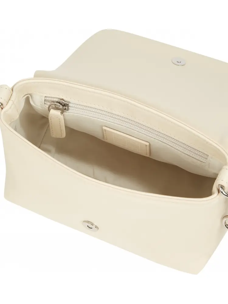 borsa ecru donna in ecopelle con tracolla logo sul davanti miniatura 2
