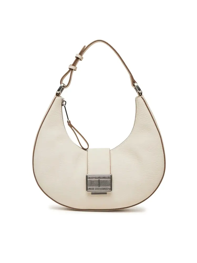 borsa ecru donna in similpelle logo in metallo sul davanti