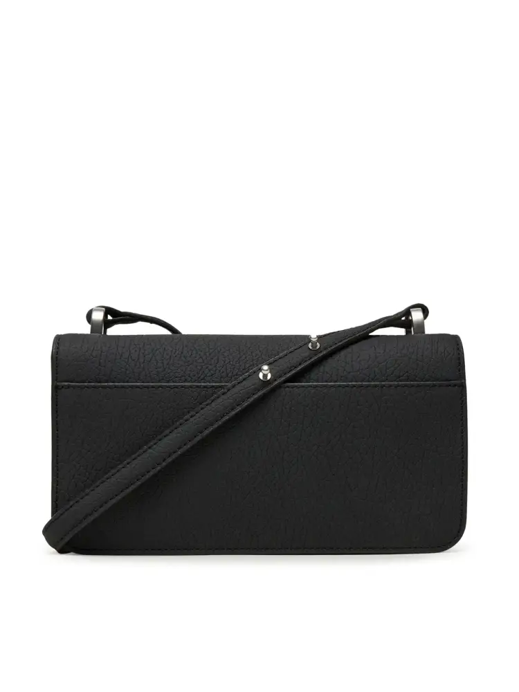 borsa nera donna in ecopelle con tracolla logo sul davanti miniatura 2