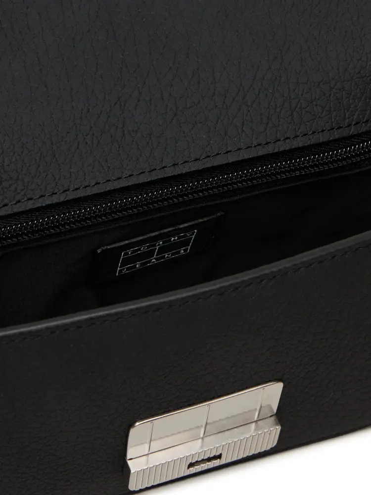 borsa nera donna in ecopelle con tracolla logo sul davanti miniatura 3