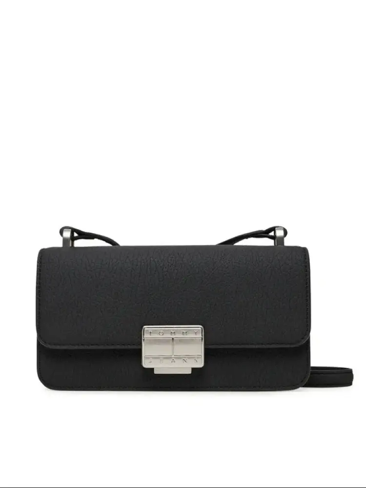 borsa nera donna in ecopelle con tracolla logo sul davanti