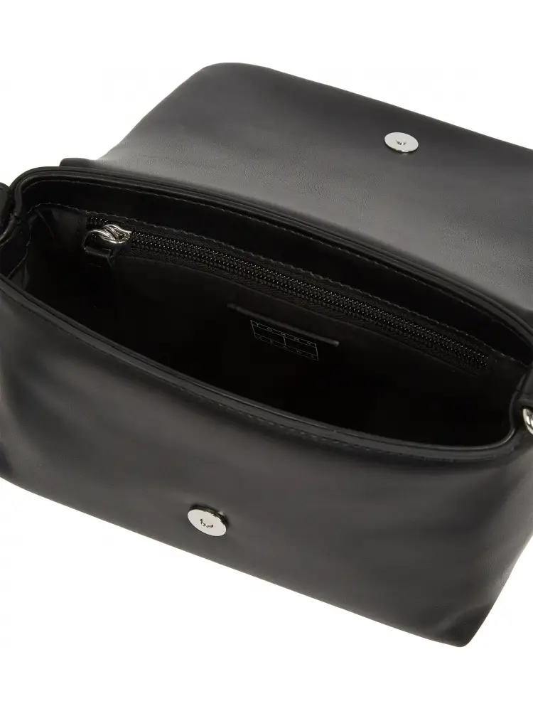 borsa nera donna in ecopelle con tracolla logo sul davanti miniatura 2