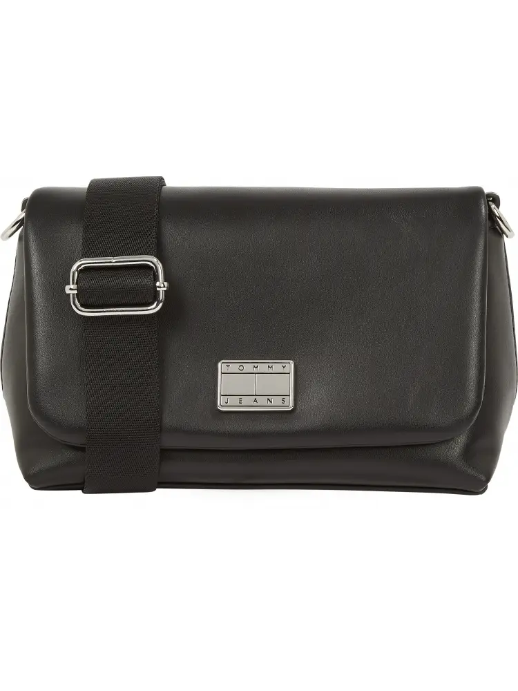 borsa nera donna in ecopelle con tracolla logo sul davanti