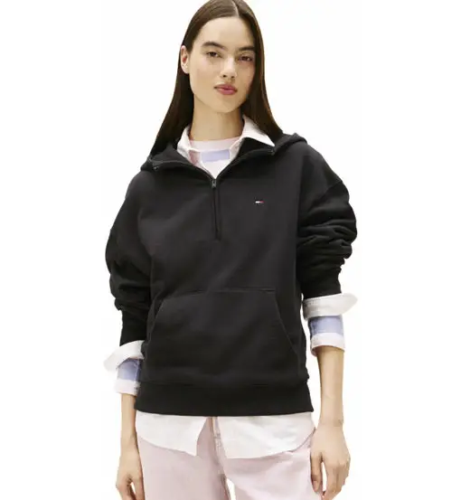 Boxy Flag 1/4 Zip W - felpa con cappuccio - donna Black