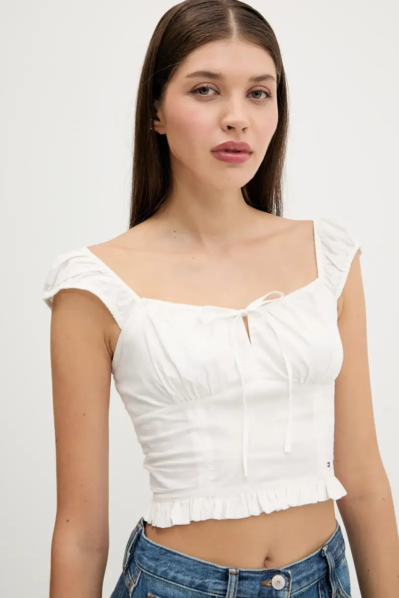 camicetta in cotone donna colore bianco DW0DW20985 miniatura 4