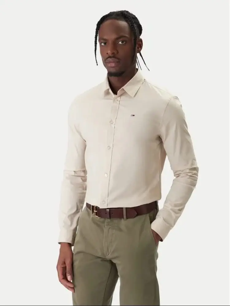 camicia beige uomo mini logo